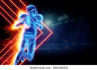 Silhouette of an American football player on fire on the background of the stadium. Concept for sports, speed, bets, American game - Powered by Shutterstock