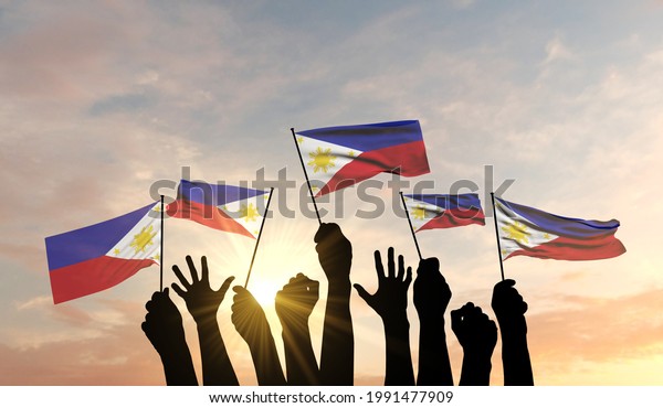 Silhouette Arms Raised Waving Philippines Flag Stock Illustration ...