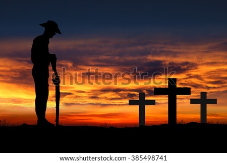 Silhouette Australian ANZAC Soldiers Against Sky Stock Illustration ...