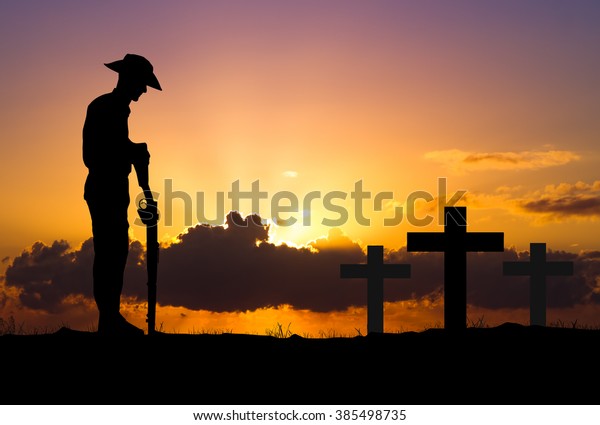 Silhouette Australian Anzac Soldiers Against Sky Stock Illustration ...