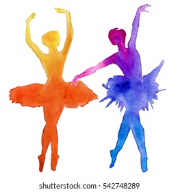Silhouette of a ballerina. Dancers of the ballet. Isolated on a white background. Watercolor illustration.