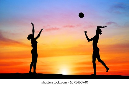 silhouette of beach Volleyball player on the beach  - Powered by Shutterstock