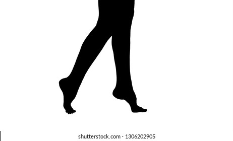 Silhouette Beautiful Female Legs Walking Elegantly On Tip Toe.