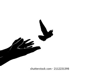 Silhouette Of Birds Flying From An Open Hand For Freedom, Freedom Concept, Concept Of Liberty Found, Hope Concept, Bird Set Free.