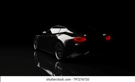 Silhouette Of Black Sports Car On Black