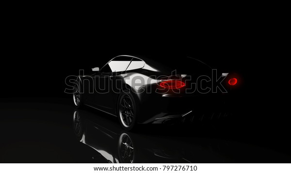 silhouette of black sports\
car on black