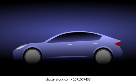 Silhouette Of A Blue Luxury Modern Car With Aerodynamic Shape On A Black Background