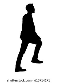 Silhouette Business Man Action Stepping Up On White Background