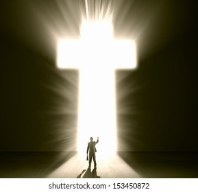 Man Faith Silhouette Man Entering Luminous Stock Illustration 1617704689