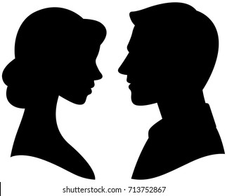 Silhouette Cameo Man And Woman Portrait In Profile