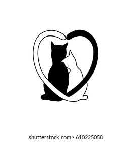 Silhouette Cat Couple Love Shape Heart Stock Illustration 610225058 ...