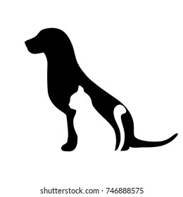 Silhouette of cat and dog on white background