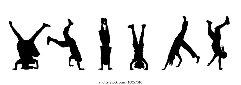 silhouette of children doing headstands and handstands