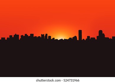 Silhouette City On Sunset Background Stock Illustration 524731966 