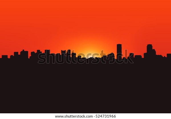 Silhouette City On Sunset Background Stock Illustration 524731966 ...