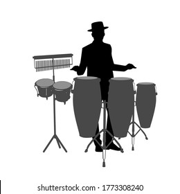 Silhouette Of Conga Bongo Drum Player