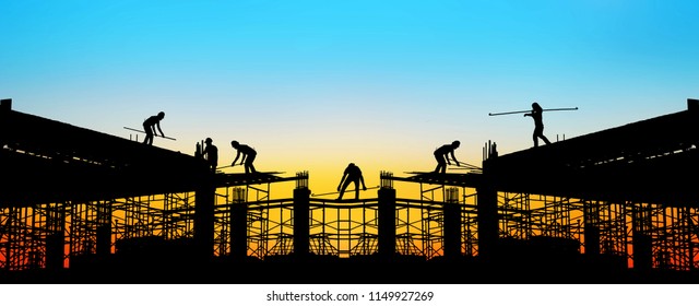 silhouette construction team working on high ground over blurred background sunset sky. - Powered by Shutterstock