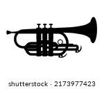 Silhouette Cornet icon. Music instrument silhouette. Creative concept design in 
realistic style. Illustration on white background.