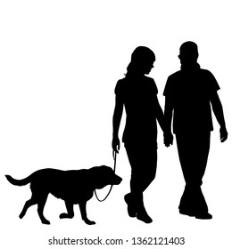 Silhouette of couple taking dog for walk - Powered by Shutterstock