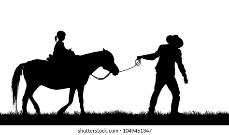 Silhouette Cowboy Girl Riding Horse On Stock Illustration 1049451347 ...