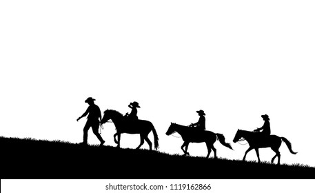 Silhouette Cowboy Riding Horse On White Stock Illustration 1119162866 ...