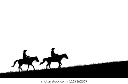 Silhouette Cowboy Riding Horse On White Stock Illustration 1119162869 ...