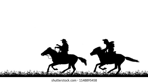 Silhouette Cowboy Riding Horse On White Stock Illustration 1148895458 ...