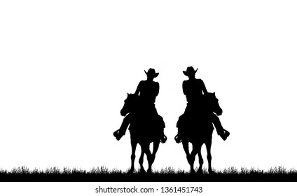 Silhouette Cowboy Riding Horse On White Stock Illustration 1361451743 ...