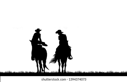 Silhouette Cowboy Riding Horse On White Stock Illustration 1394374073 ...