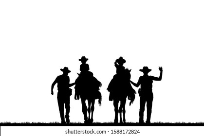 Cowboys Figures Silhouettes Guns Horses Vector Stock Vector (Royalty ...