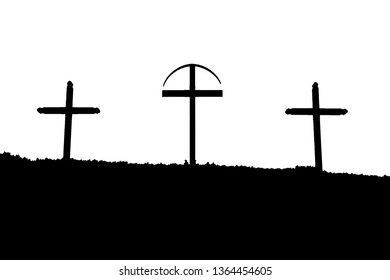 Silhouette Crucifixes Effected Black White Photo Stock Illustration ...