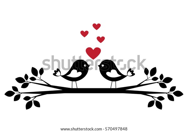 恋をした可愛い鳥のシルエット バレンタインデー用のスタイリッシュなカード のイラスト素材