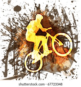  silhouette cycling on abstract background. Raster image