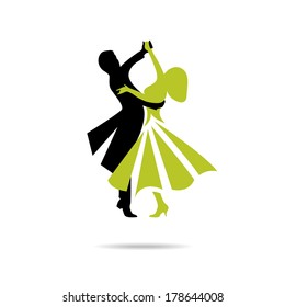 Silhouette of dancing couple isolated on a white background