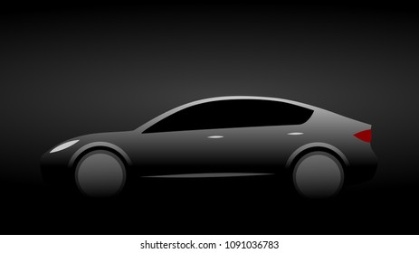 Silhouette Of A Dark Luxury Modern Car With Aerodynamic Shape On A Black Background