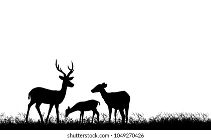 Silhouette Deer Forest On White Background Stock Illustration ...