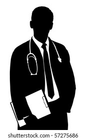 A silhouette of a doctor isolated against white background