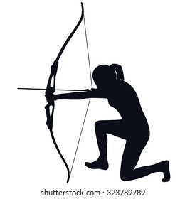 Silhouette of a female archer with bow and arrow