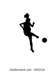 Silhouette Of A Female Soccer Player Kicking A Ball