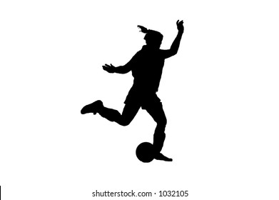 Silhouette of a female soccer player preparing to strike the ball