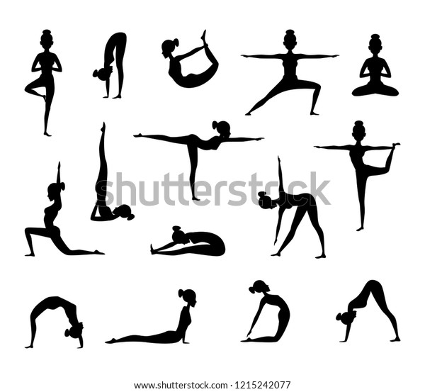 Silhouette Female Wich Making Yoga Collection Stock Illustration 1215242077