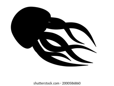 The silhouette of a floating Jellyfish is a sign for a logo or icon. A silhouette of a jellyfish for a website or corporate identity on a marine theme.