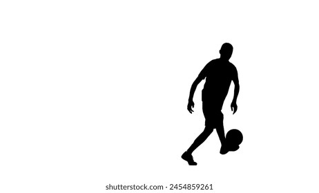 Silhouette of a football player isolated on a white background with an alpha channel. A man, a professional soccer player, is kicking a ball. - Powered by Shutterstock