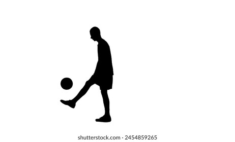 Silhouette of a football player isolated on a white background with an alpha channel. A man, a professional soccer player, is kicking a ball. - Powered by Shutterstock