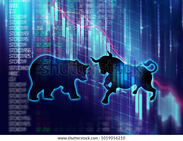 Silhouette Form Bull Bear On Financial Stock Illustration 1019056210 ...