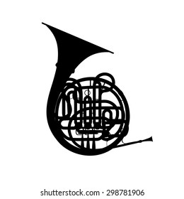 Silhouette of french horn on a white.