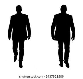 silhouette front and back view of the same man walking with a jacket