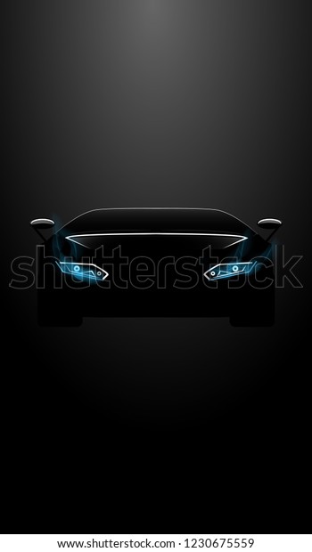 silhouette\
of the front of the car on a black\
background