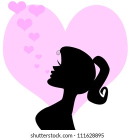 Silhouette Girl Blowing Hearts Stock Illustration 111628895 | Shutterstock