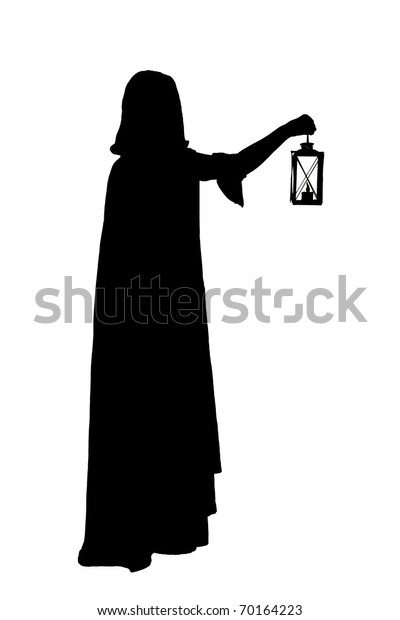 Silhouette Girl Cloak Candlelantern Stock Illustration 70164223